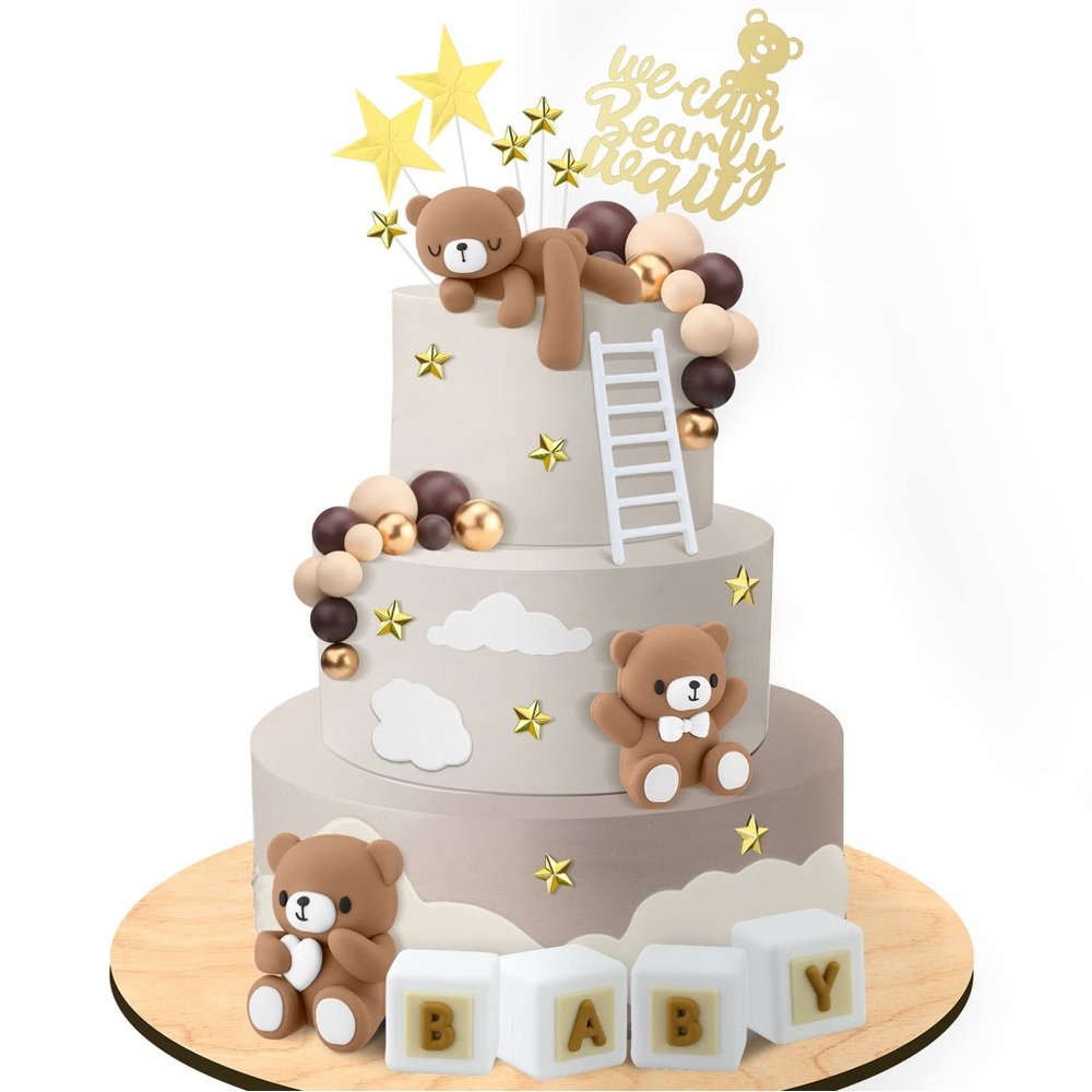 41pc I can Bearly Wait Assorted Cake Toppers Decorations in Bear Brown